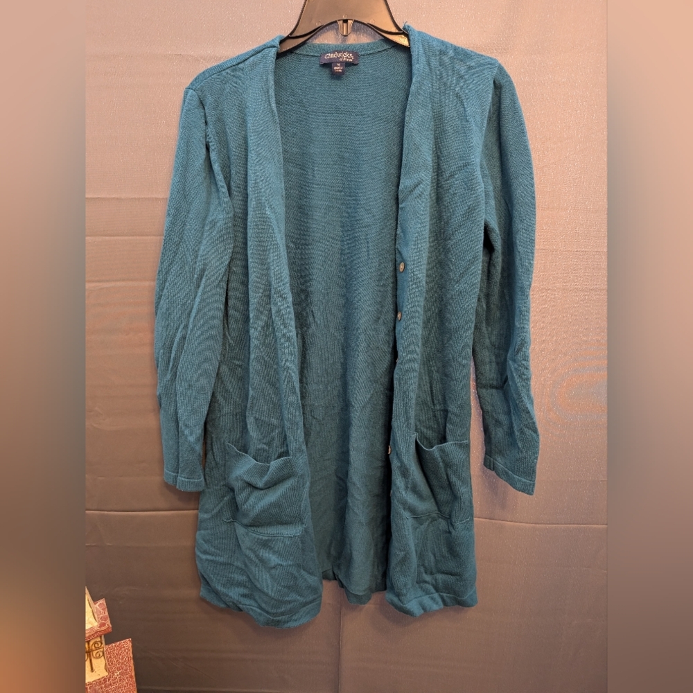 Chadwicks Teal Open-Front Long Cardigan